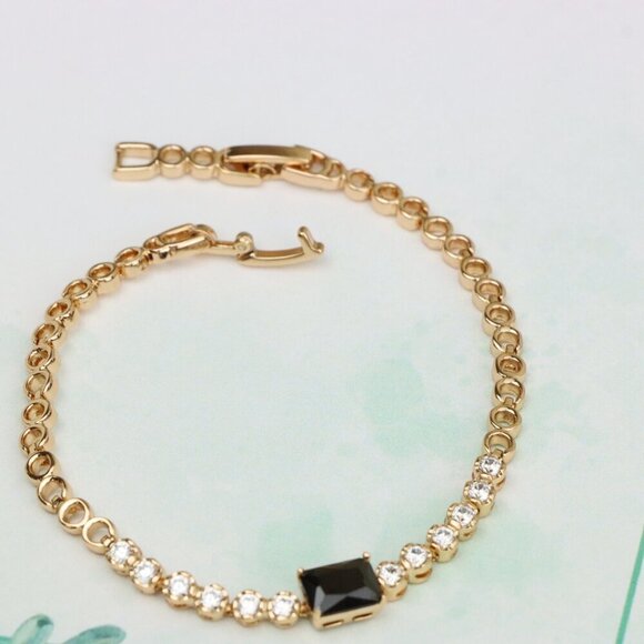 Gold Plated Yellow Bracelet with Black and White Stones, XPBL0630 - Picture 4 of 12